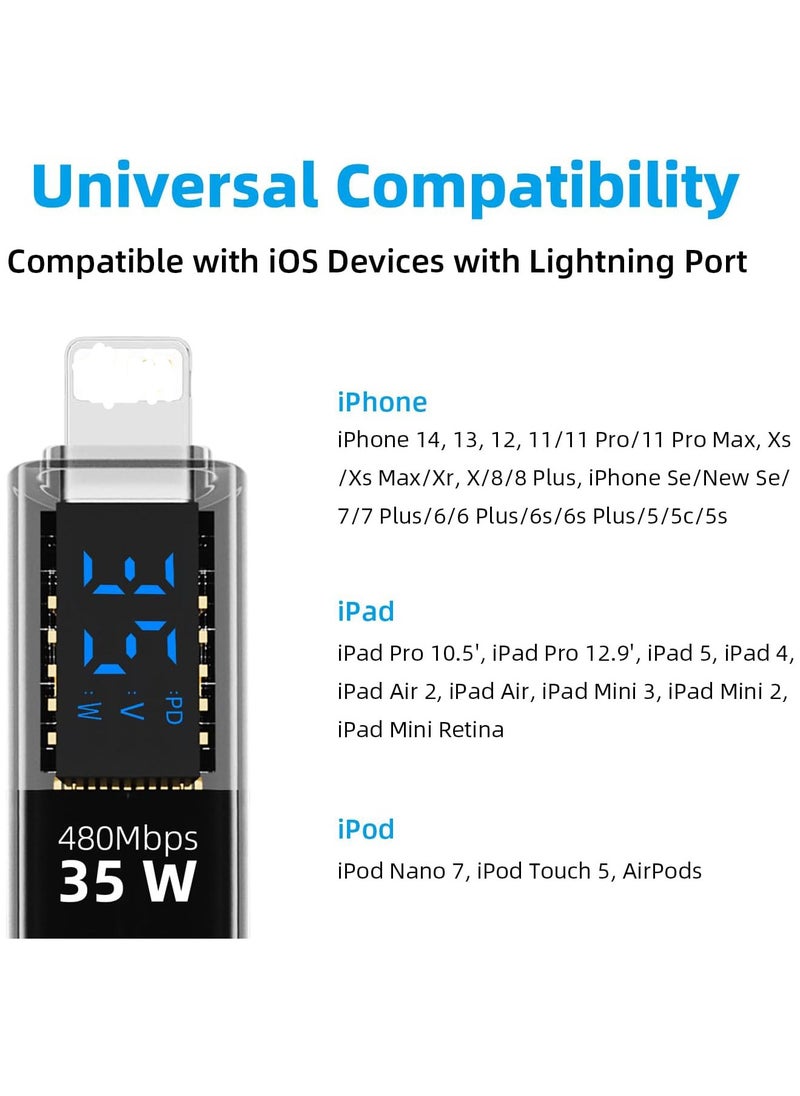 Generic - 35W USB-C Female to Lightning Male Adapter for iPhone/iPad/iPod, Support Voltage and Power Smart LED Display (Transparent Black) - Image 1
