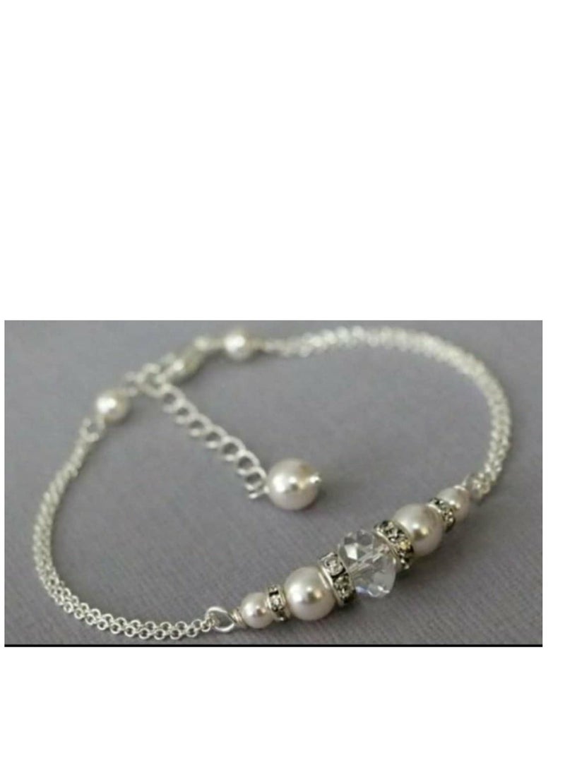 RA accessories Women  Bracelet Of Off White Pearls With Diamond Lobes And  Crystal - Image 1