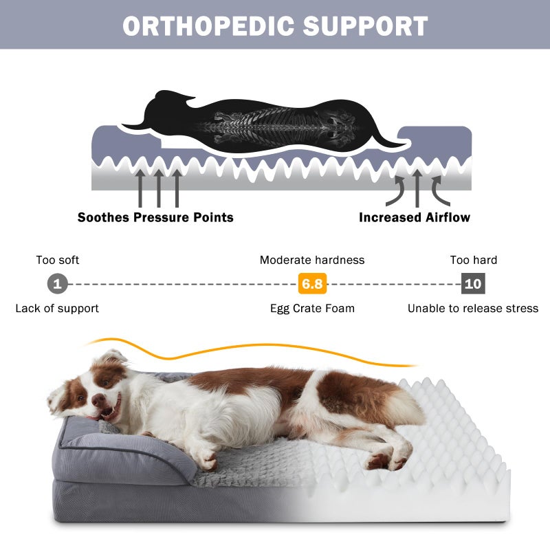 INVENHO Orthopedic Large Dog Bed, Washable Waterproof, Egg-Crate Foam Dog Couch Bed with Washable Removable Cover, Waterproof Lining and Nonskid Bottom - Image 2