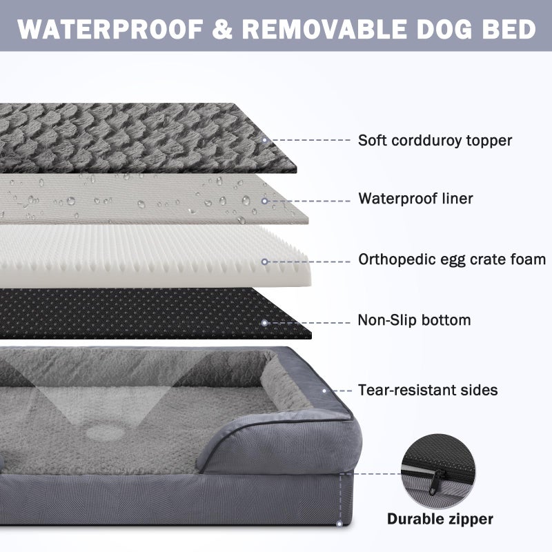 INVENHO Orthopedic Large Dog Bed, Washable Waterproof, Egg-Crate Foam Dog Couch Bed with Washable Removable Cover, Waterproof Lining and Nonskid Bottom - Image 4