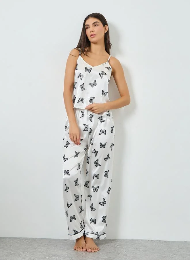 Take Two Butterfly Print Cami with Shorts and Pyjama Set