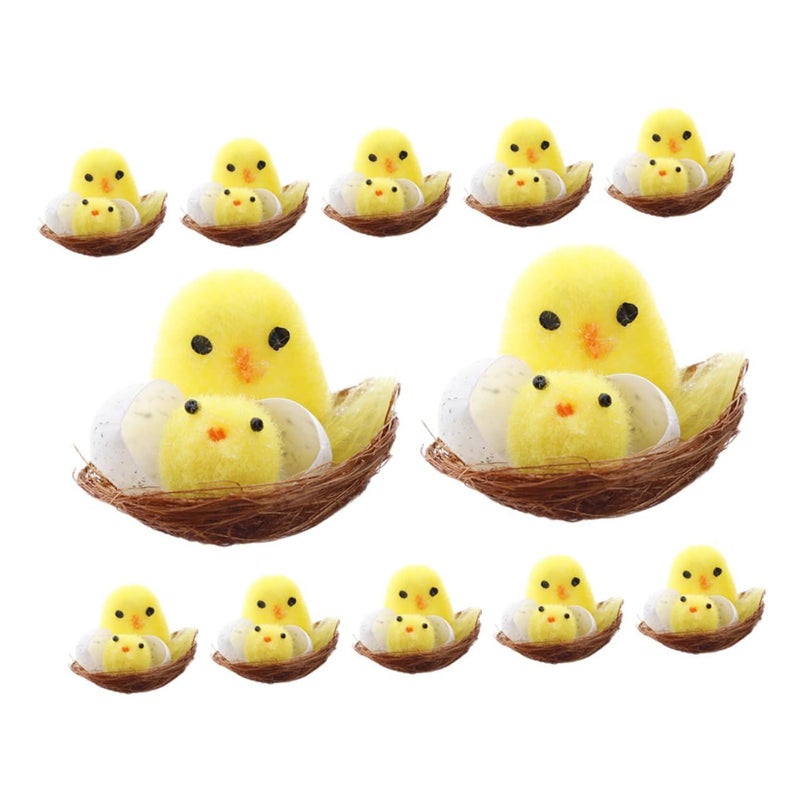 12Pcs Mini Fluffy Chicks Easter Decorations With Nest For Home And Party Crafts - Image 2