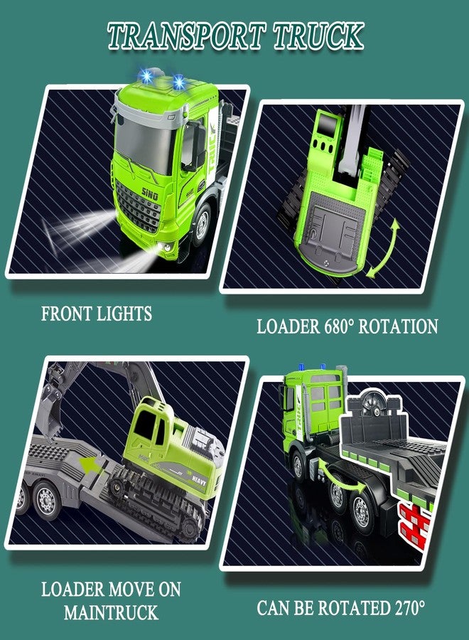 Fistone RC Semi-Trailer Truck & Excavator Toy Set, 1:12 Scale with Sound and Lights, 11CH 2.4Ghz Remote Control Flatbed Truck and Excavator Toys, Great Gift for Kids Boys - Image 3