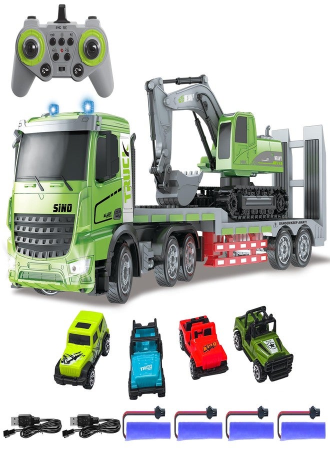 Fistone RC Semi-Trailer Truck & Excavator Toy Set, 1:12 Scale with Sound and Lights, 11CH 2.4Ghz Remote Control Flatbed Truck and Excavator Toys, Great Gift for Kids Boys - Image 1