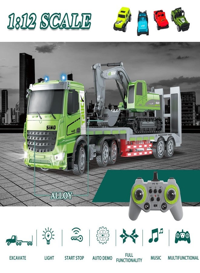 Fistone RC Semi-Trailer Truck & Excavator Toy Set, 1:12 Scale with Sound and Lights, 11CH 2.4Ghz Remote Control Flatbed Truck and Excavator Toys, Great Gift for Kids Boys - Image 2