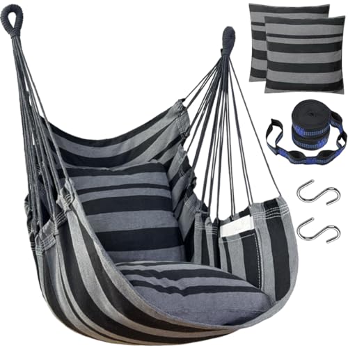 Halalona Hammock Chair Hanging Hammock Chair Rope Swing 2 Cushions IncludedSturdy Durable Soft Cotton Hand Woven Hammock Swing for Bedroom Porch PatioIndoorOutdoor - Image 1