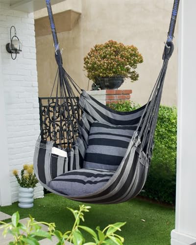 Halalona Hammock Chair Hanging Hammock Chair Rope Swing 2 Cushions IncludedSturdy Durable Soft Cotton Hand Woven Hammock Swing for Bedroom Porch PatioIndoorOutdoor - Image 3