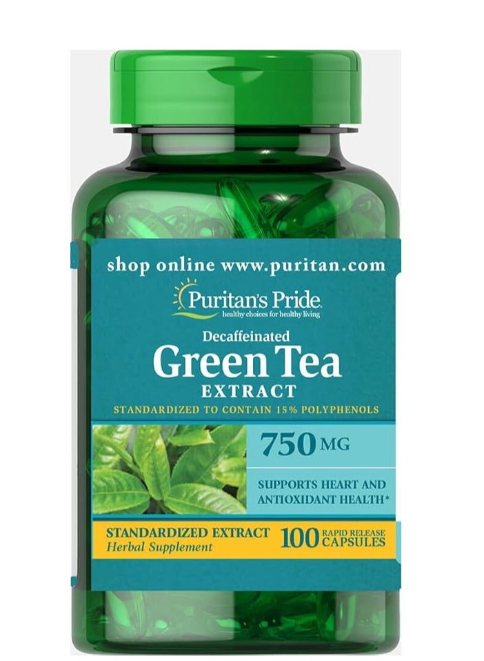 Decaffeinated Green Tea Standardized Extract 750 mg 100 Capsules