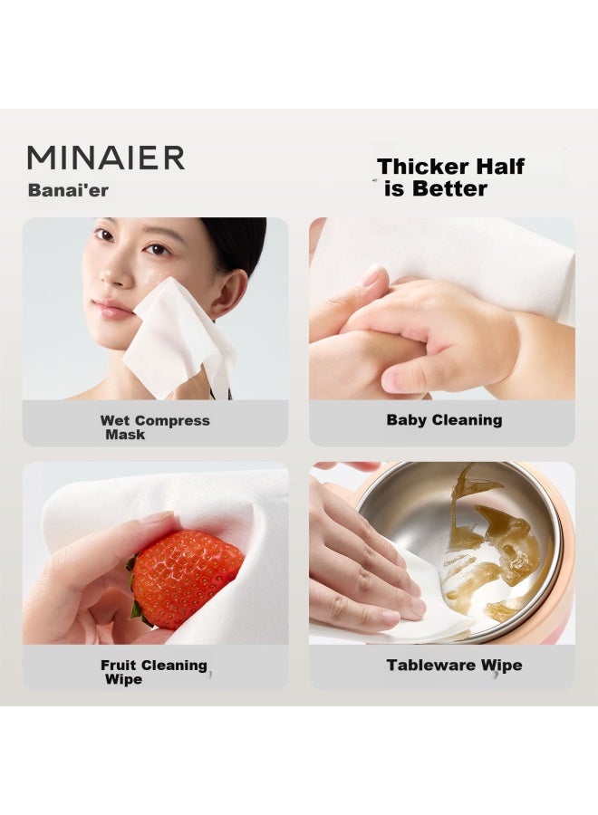 Minai'er 100% Xinjiang Cotton Pure Cotton Facial Wipes Disposable All-cotton Soft Towels Dual-use Thickened Plain Weave 80 Sheets Pack - Image 4