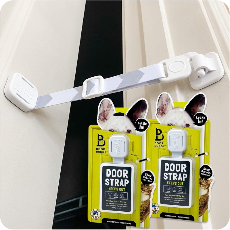 Door Buddy Adjustable Door Latch (Grey 2 Pack). Simpler Way to Dog Proof Litter Box. No More Pet Cates or Cat Doors. Convenient Cat & Adult Entry. Stop Dog Eating Cat Poop Today! - Image 1