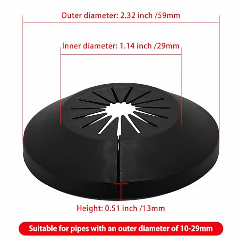 INDPROD Flange Pipe Cover Decoration, Suitable for 0.39" to 1.14" O.D. Pipe, Snap-on Plumbing Cover Plates, Escutcheon Plate Water Drain Line Cover for Bathroom, PVC Plastic, Black, 2 Pieces - Image 2