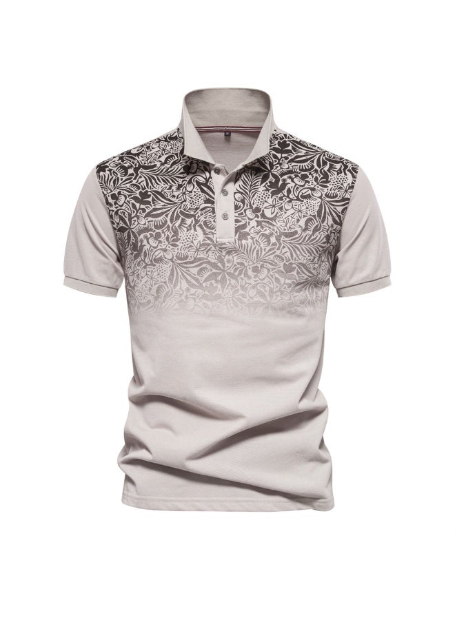 Summer  Fashion Men's Turn-down Collar Short Sleeve Casual Business T-shirts Trendy Printed Gradient Color T-shirts Male - Image 1