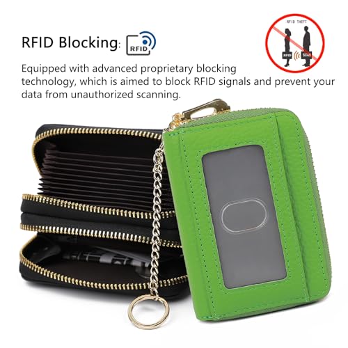 imeetu RFID Credit Card Holder, Small Leather Double Zipper Card Case Wallet for Women (Max,Fruit Green) - Image 5