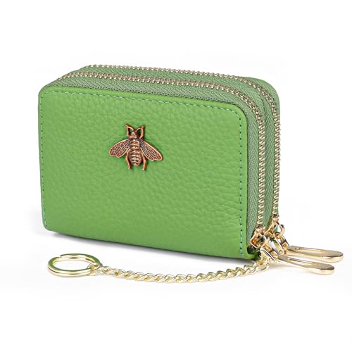imeetu RFID Credit Card Holder, Small Leather Double Zipper Card Case Wallet for Women (Max,Fruit Green) - Image 1