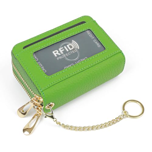 imeetu RFID Credit Card Holder, Small Leather Double Zipper Card Case Wallet for Women (Max,Fruit Green) - Image 2