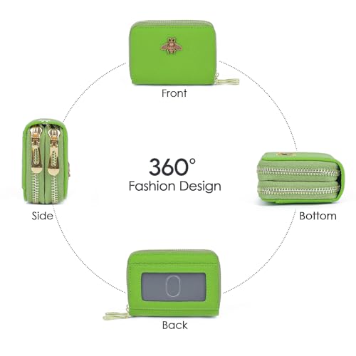imeetu RFID Credit Card Holder, Small Leather Double Zipper Card Case Wallet for Women (Max,Fruit Green) - Image 3
