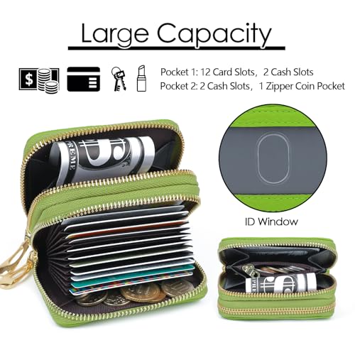 imeetu RFID Credit Card Holder, Small Leather Double Zipper Card Case Wallet for Women (Max,Fruit Green) - Image 4