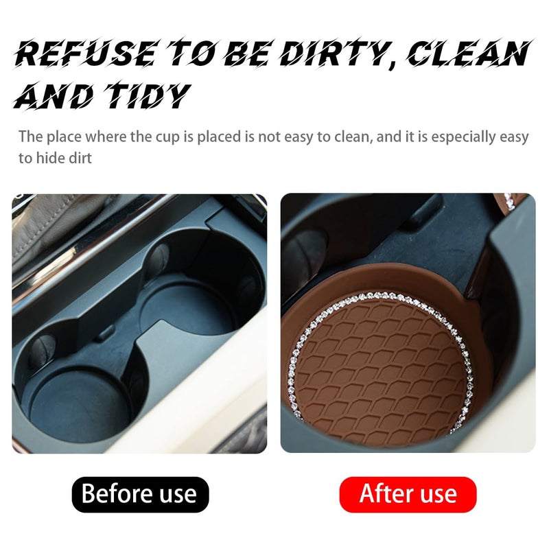 zipelo Bling Car Cup Coaster, 4 Pack Universal Vehicle Anti-Slip Cup Holder Insert Coasters, Crystal Rhinestone Silicone Shockproof Drink Mat, Car Interior Accessories (Coffee) - Image 5