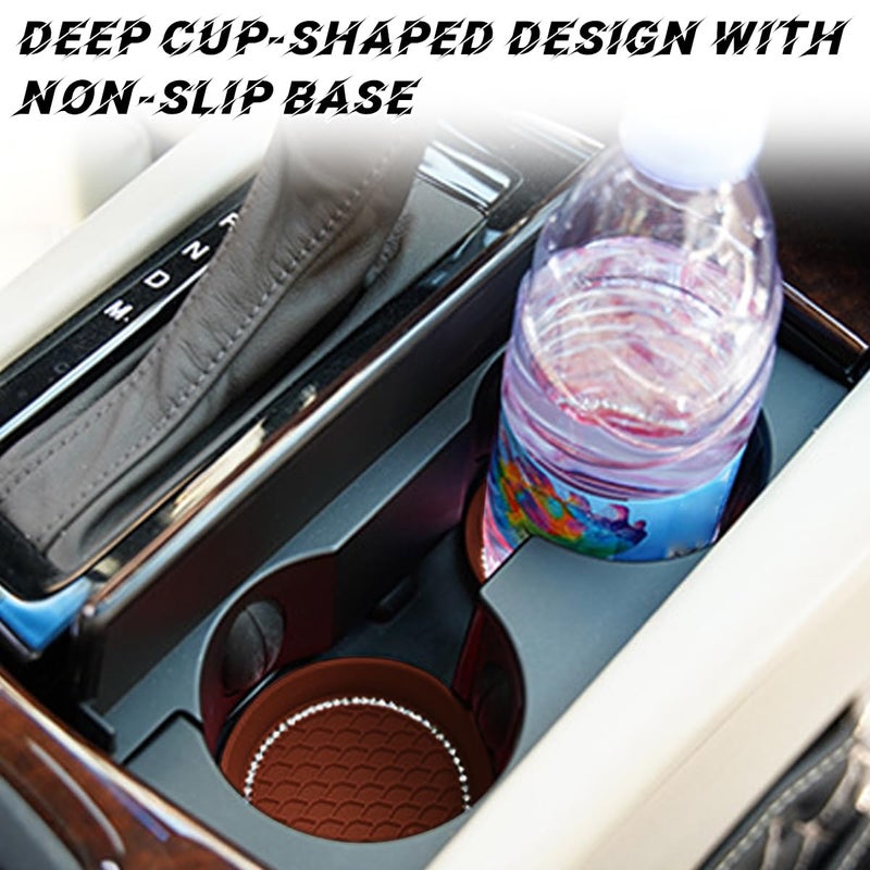 zipelo Bling Car Cup Coaster, 4 Pack Universal Vehicle Anti-Slip Cup Holder Insert Coasters, Crystal Rhinestone Silicone Shockproof Drink Mat, Car Interior Accessories (Coffee) - Image 3