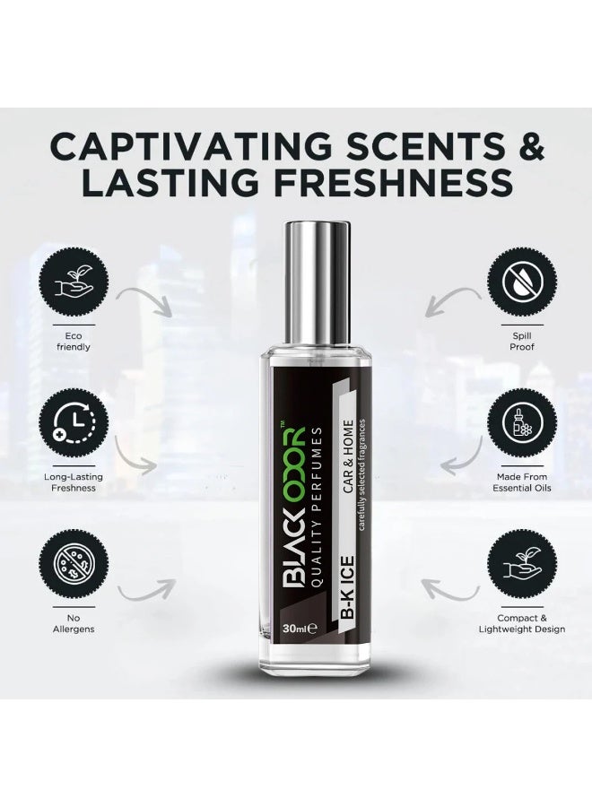 BLACK ODOR B-K ICE Car & Home Perfume Spray 30ml (Model BO-34)  Long Lasting Essential Oil-Based Air Freshener  No Gas, Alcohol-Free, All Weather Performance  With Hanging Tag for Car, Home, Office, Washroom & Gym - Image 5