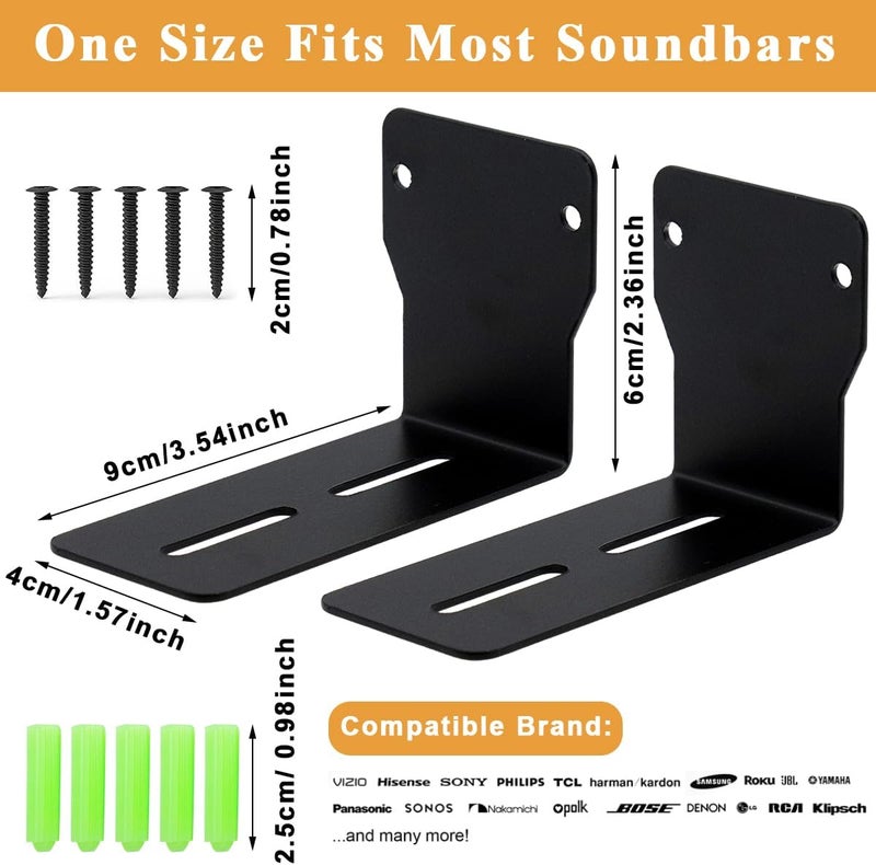 ELEPHANTBOAT® Brand Universal Soundbar Wall Mount Bracket, Anti-Drop Speaker Shelf Holder for Samsung, Vizio, LG, Sony, Bose, JBL, Polk, Roku – Under TV Home Theater Audio Shelf - Image 2