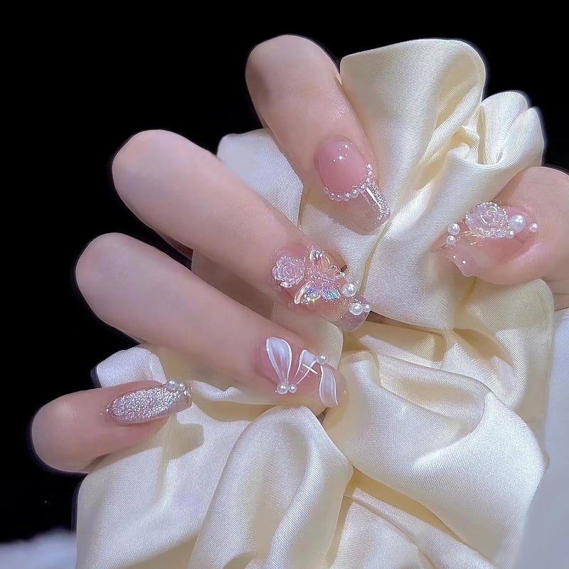 FASHIONHARBOUR Fashionharbour 24 Reusable Artificial Fake Nail SetBase peach Colour with 3D Butterfly Design Glossy Nail Lightweight Long Lasting Easy To Use Quick Fix For Festivals Special Occasions - Image 3
