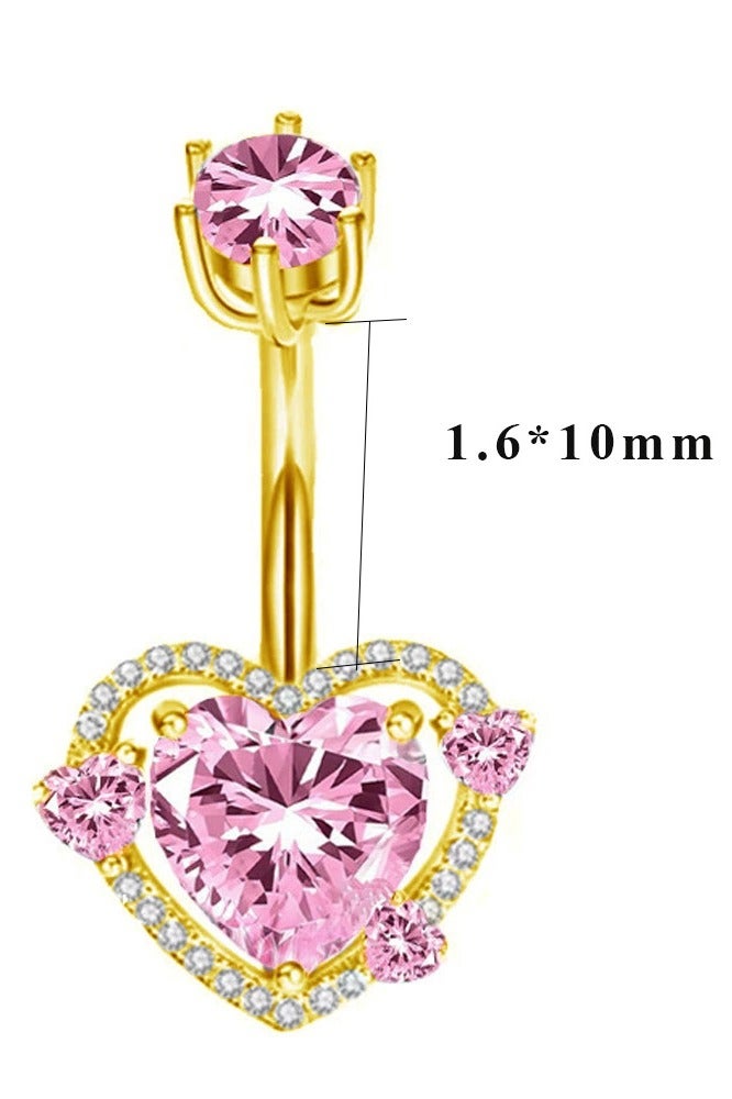 Innoshine Golden Titanium Belly Piercing Love Heart Belly  Button Ring with Pink Zirconia Surgical Steel Belly Piercing Navel Ring  Hypoallergenic  Medical Grade Golden Piercing Jewelry For Fashion Women - Image 2