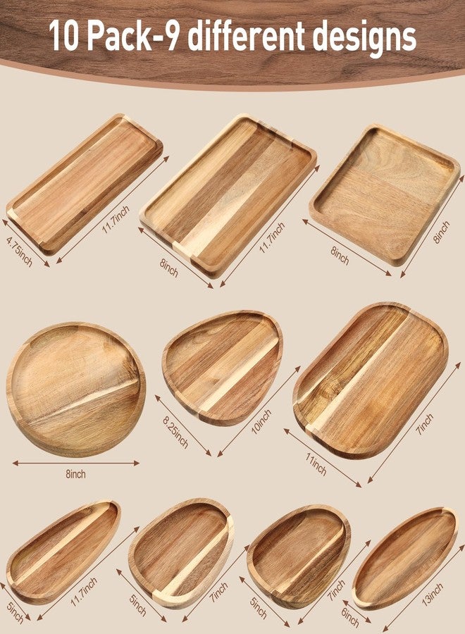 Willinglong Set of 10 Christmas Acacia Wood Plates Wooden Serving Platter Christmas Dinner Plate and Trays Charcuterie Board for Xmas Cheese Fruit Cookie Dessert Housewarming Gift(Classic Style) - Image 2