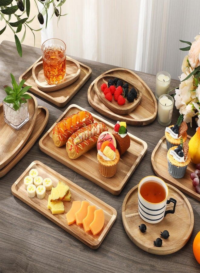 Willinglong Set of 10 Christmas Acacia Wood Plates Wooden Serving Platter Christmas Dinner Plate and Trays Charcuterie Board for Xmas Cheese Fruit Cookie Dessert Housewarming Gift(Classic Style) - Image 4