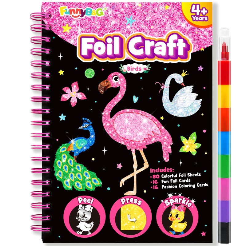 Funnyb&G Foil Art Craft Activity For Kids - Gift For Girls Boys Crafts For Kids Fun Art Supplies Diy Creative Travel Toys  Birthday Gift Party Favor Toys For Girls 4 5 6 7 8 9 Years Old(Birds) - Image 1