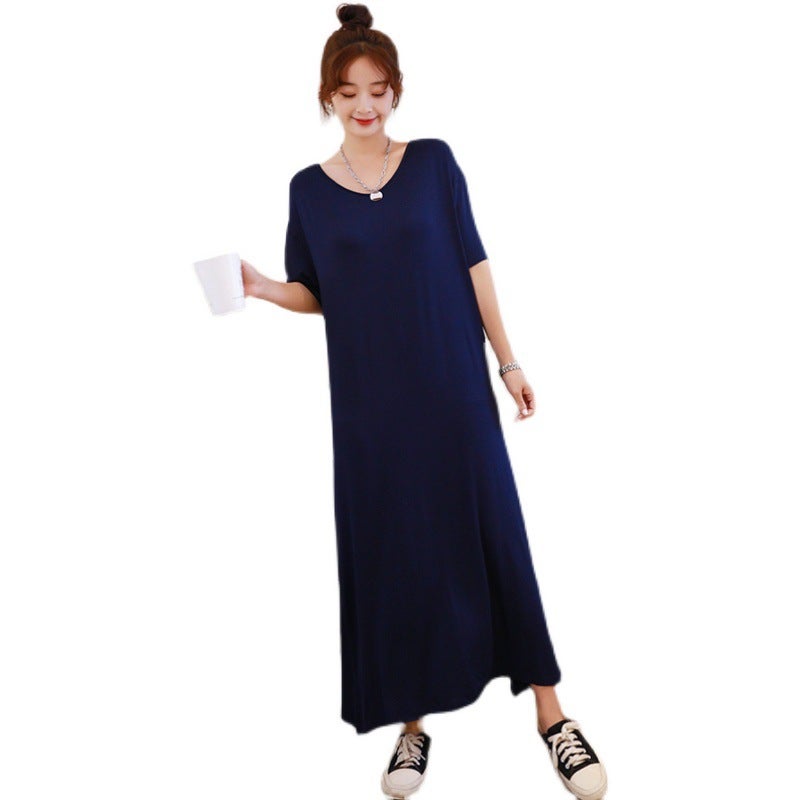 Modal V-Neck Long Loose Nightgown with Bra - Image 5