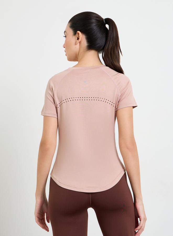 Styli Active Pink Logo Lasercut Detail Curved Hem Short Sleeve Top - Image 4