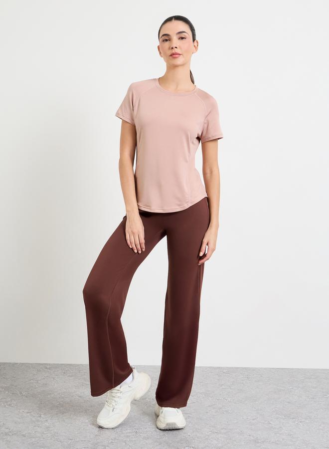 Styli Active Pink Logo Lasercut Detail Curved Hem Short Sleeve Top - Image 2