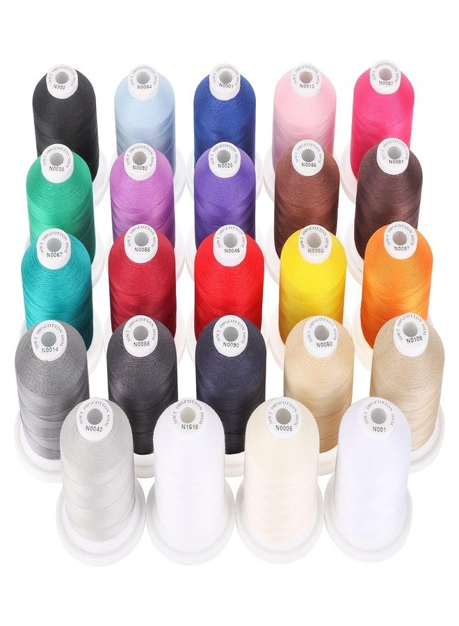 New brothread 24 Basic Colors Multi-Purpose 100% Mercerized Cotton Threads 30WT(50S/3) 600M(660Y) Each Spool for Quilting, Sewing and Embroidery - Image 1