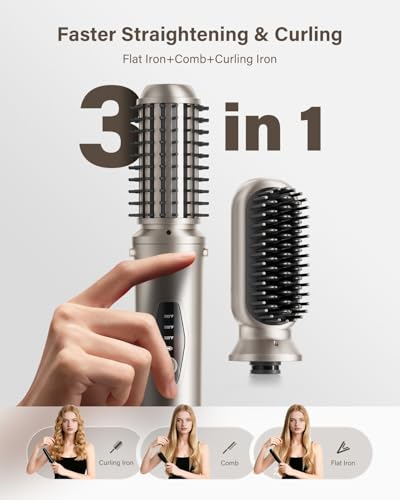 Tqcir Cordless Hair Straightener Brush, 2 in 1 Curling & Straightening Brush with 200 Million Negative Ions, Mini Travel Hot Straightener Comb for Women, Fast Heating & Dual Voltage - Image 3