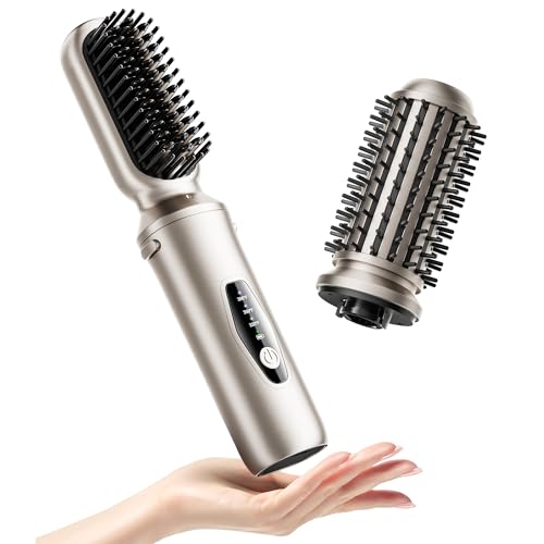 Tqcir Cordless Hair Straightener Brush, 2 in 1 Curling & Straightening Brush with 200 Million Negative Ions, Mini Travel Hot Straightener Comb for Women, Fast Heating & Dual Voltage - Image 1
