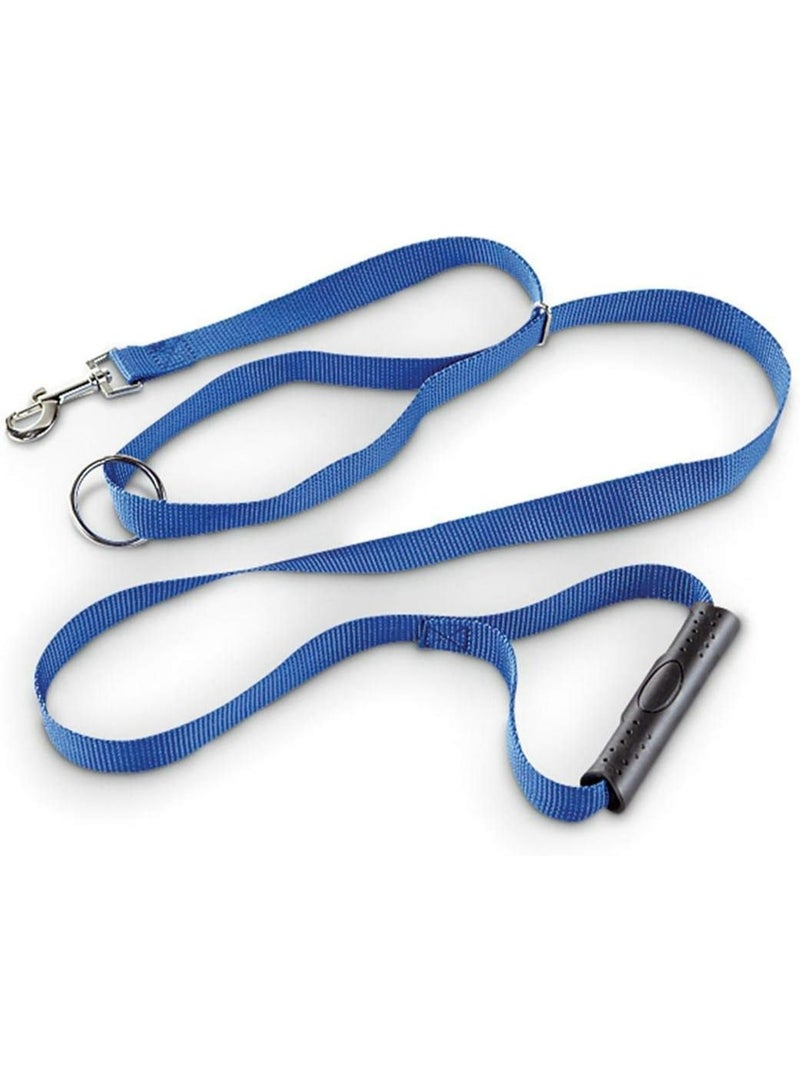 Extra Long Blue Nylon Dog Leash with Rubber Handle, Metal Clip and Ring, Adjustable Training Lead