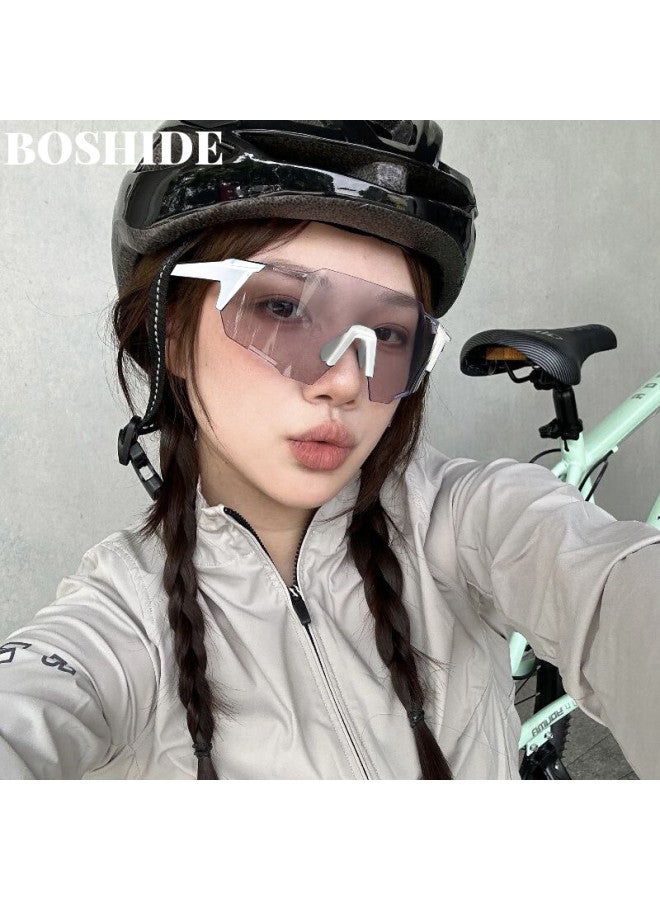 Boshide Cycling Glasses Photochromic Day Night Dual-Use Sunglasses Outdoor Mountain Climbing Riding Running Goggles White Frame/Photochromic Grey - Image 1