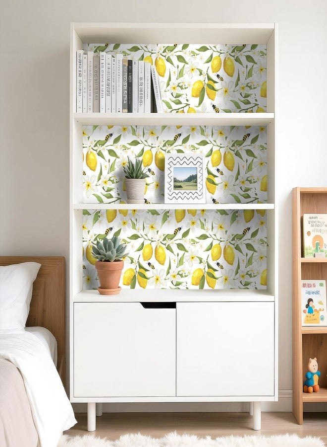 LACHEERY 17.5"x275" Yellow Lemon Wallpaper Prepasted Bee Lemon Peel and Stick Wallpaper Floral Wall Paper White Flower Contact Paper for Cabinets and Drawers Walls Shelves Kids Bathroom Waterproof - Image 5