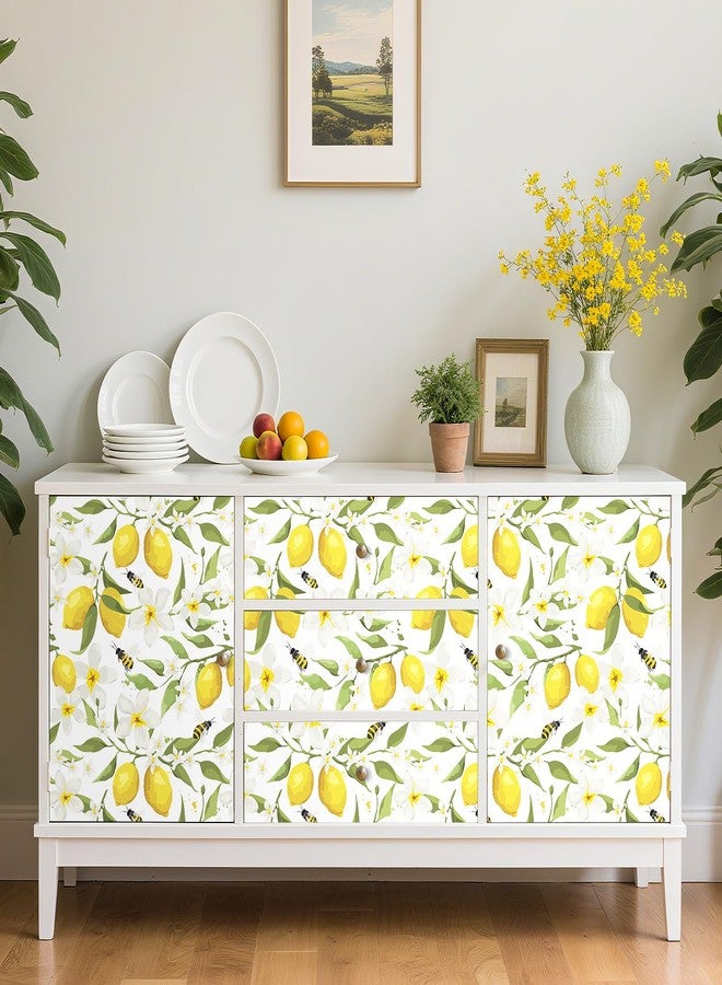 LACHEERY 17.5"x275" Yellow Lemon Wallpaper Prepasted Bee Lemon Peel and Stick Wallpaper Floral Wall Paper White Flower Contact Paper for Cabinets and Drawers Walls Shelves Kids Bathroom Waterproof - Image 4