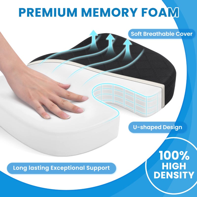 Tushguard Office/ Car Seat Cushion  Non-Slip Sciatica & Back Coccyx Tailbone Pain Relief Chair Pad  Memory Foam Butt Pillow For Computer Desk  Wheelchair  Driving (Black) - Image 3