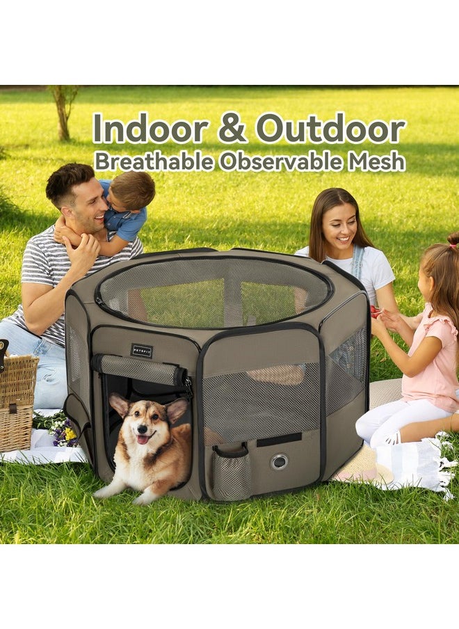 Petsfit Puppy Playpen, 29.5" Dia Sturdy Foldable Cat Playpen For Small Pets Indoor/Outdoor, Portable Pet Playpen With Carring Case, Removable Mesh Zipper Top And Waterproof Playpen Mat Army Green S  - Image 2