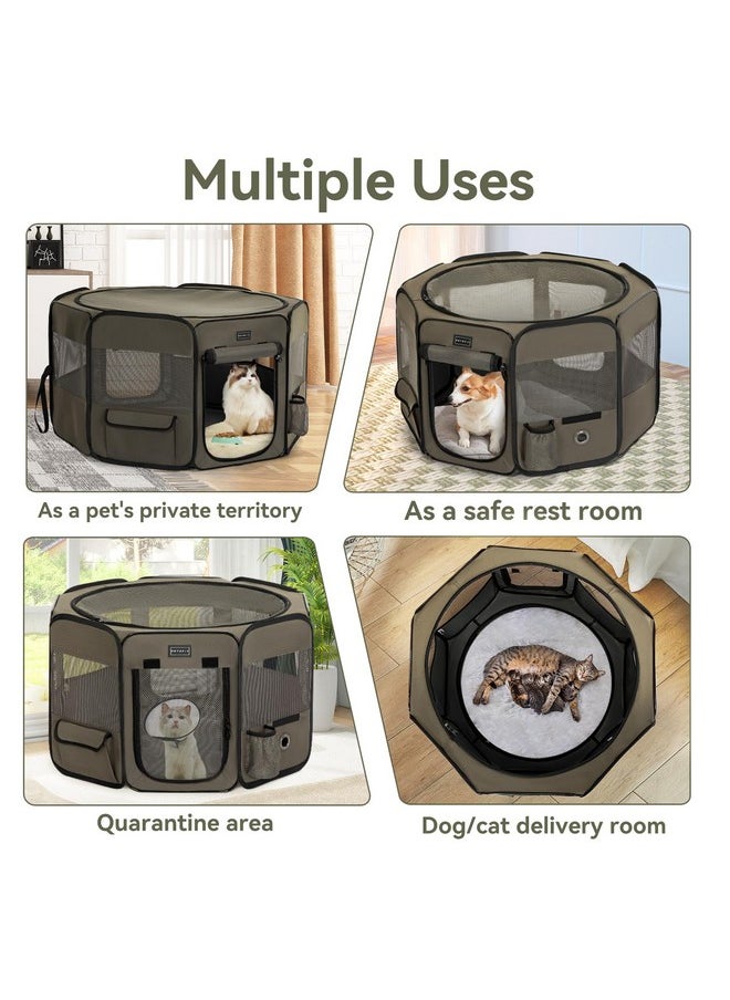 Petsfit Puppy Playpen, 29.5" Dia Sturdy Foldable Cat Playpen For Small Pets Indoor/Outdoor, Portable Pet Playpen With Carring Case, Removable Mesh Zipper Top And Waterproof Playpen Mat Army Green S  - Image 3