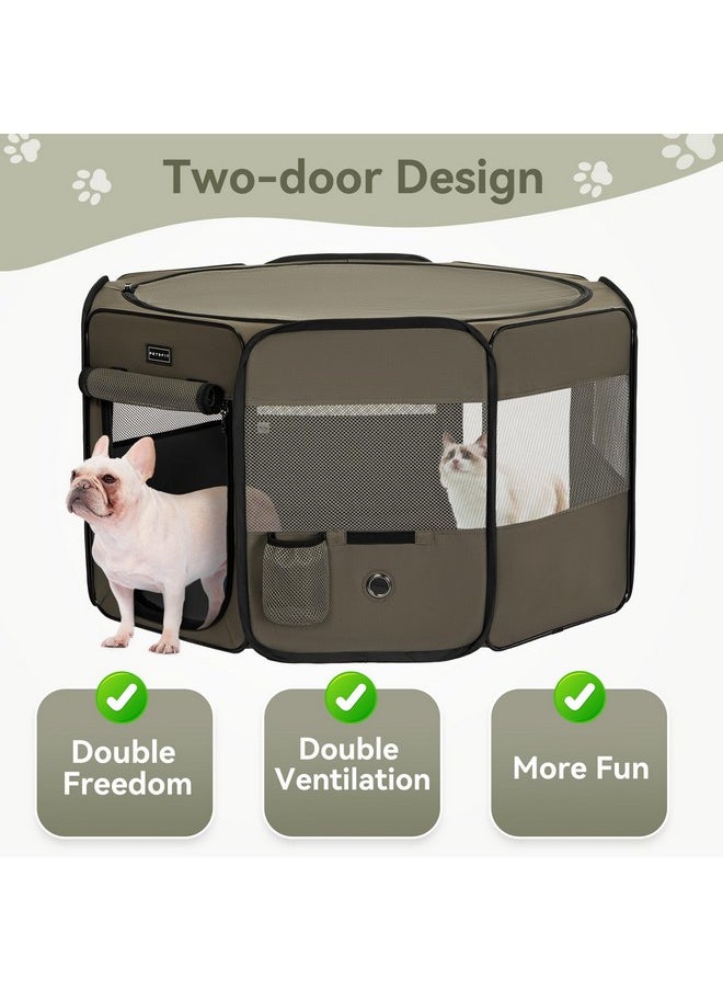 Petsfit Puppy Playpen, 29.5" Dia Sturdy Foldable Cat Playpen For Small Pets Indoor/Outdoor, Portable Pet Playpen With Carring Case, Removable Mesh Zipper Top And Waterproof Playpen Mat Army Green S  - Image 4