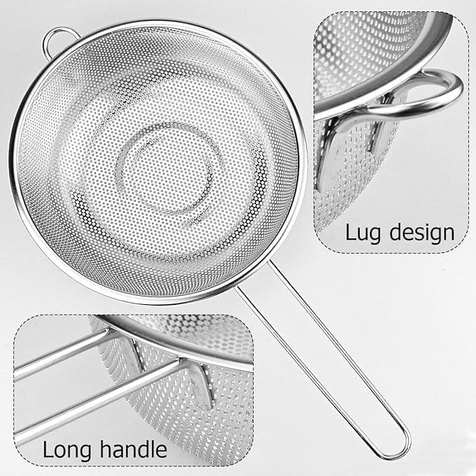 Gyanadh Deep Fry Basket for Frying Food Pasta Spaghetti Noodles with Long Handle Stainless Steel Kitchen Strainer Colander Fine Mesh Strainer Fruits Vegetables Washing Bowl Fry Basket Skimmer - Image 3