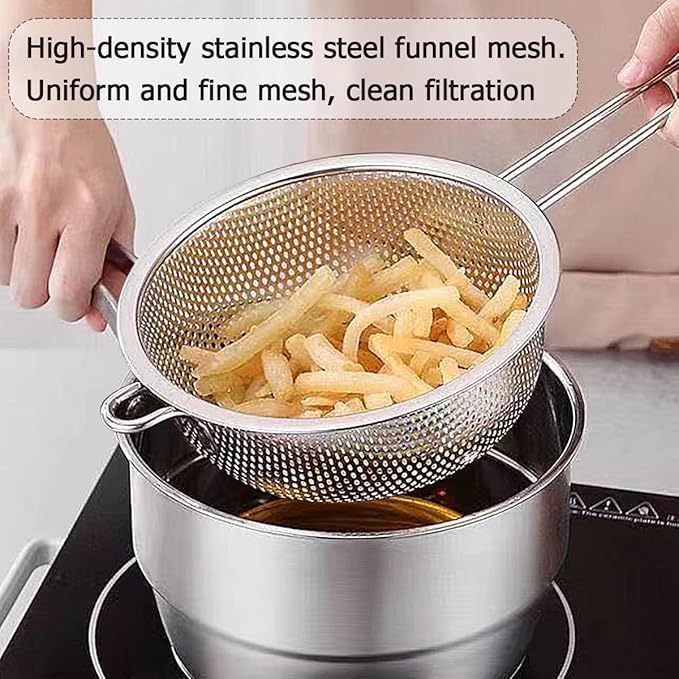 Gyanadh Deep Fry Basket for Frying Food Pasta Spaghetti Noodles with Long Handle Stainless Steel Kitchen Strainer Colander Fine Mesh Strainer Fruits Vegetables Washing Bowl Fry Basket Skimmer - Image 5