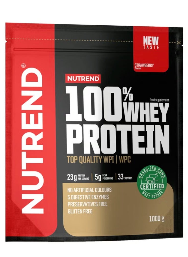NUTREND 100% Whey Protein Powder Strawberry Flavour 1kg High Protein WPI & WPC Gluten Free