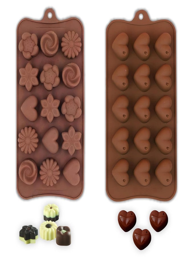 Xopy Silicone Chocolate Moulds Set of 2 | Heart & Flower Shapes | Non-Stick, Flexible & Reusable Candy Trays for Chocolate, Jelly, Gummies & DIY Sweets - Image 1