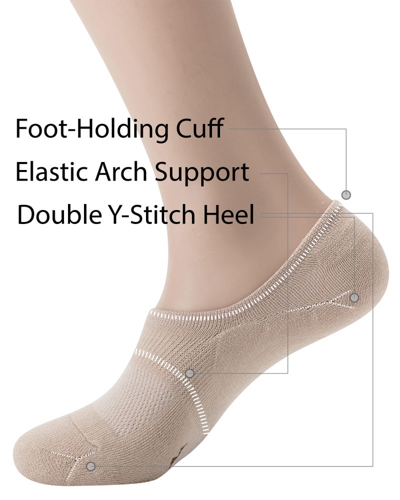 Pro Mountain No Show Socks Women Wide Toe Box For Health Y Heel Forefoot Size S Beige 4 Pack Cotton Cushion Footies Loafer Sneakers US Shoe 6-8 - Image 5