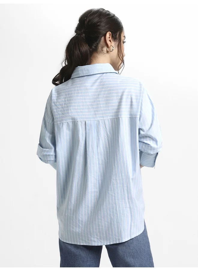 دينيس لينغو Blue Casual Shirt for Women, Relaxed Fit, Cotton Comfort